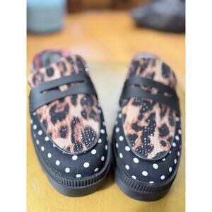 Jessica Simpson Platform Mule Loafers Polka Dot Leopard 8.5